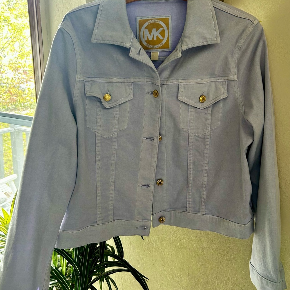 Michael Kors Lavender Collar Denim Jacket with Gold Accents